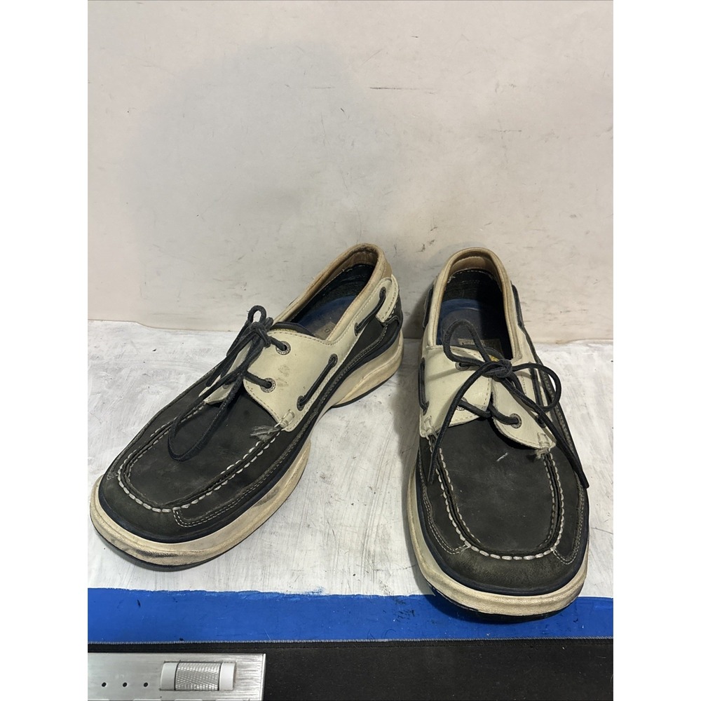 Sebago Docksides Portland Mens Boat Shoes Leather Loafers Tan Navy 10.5 M